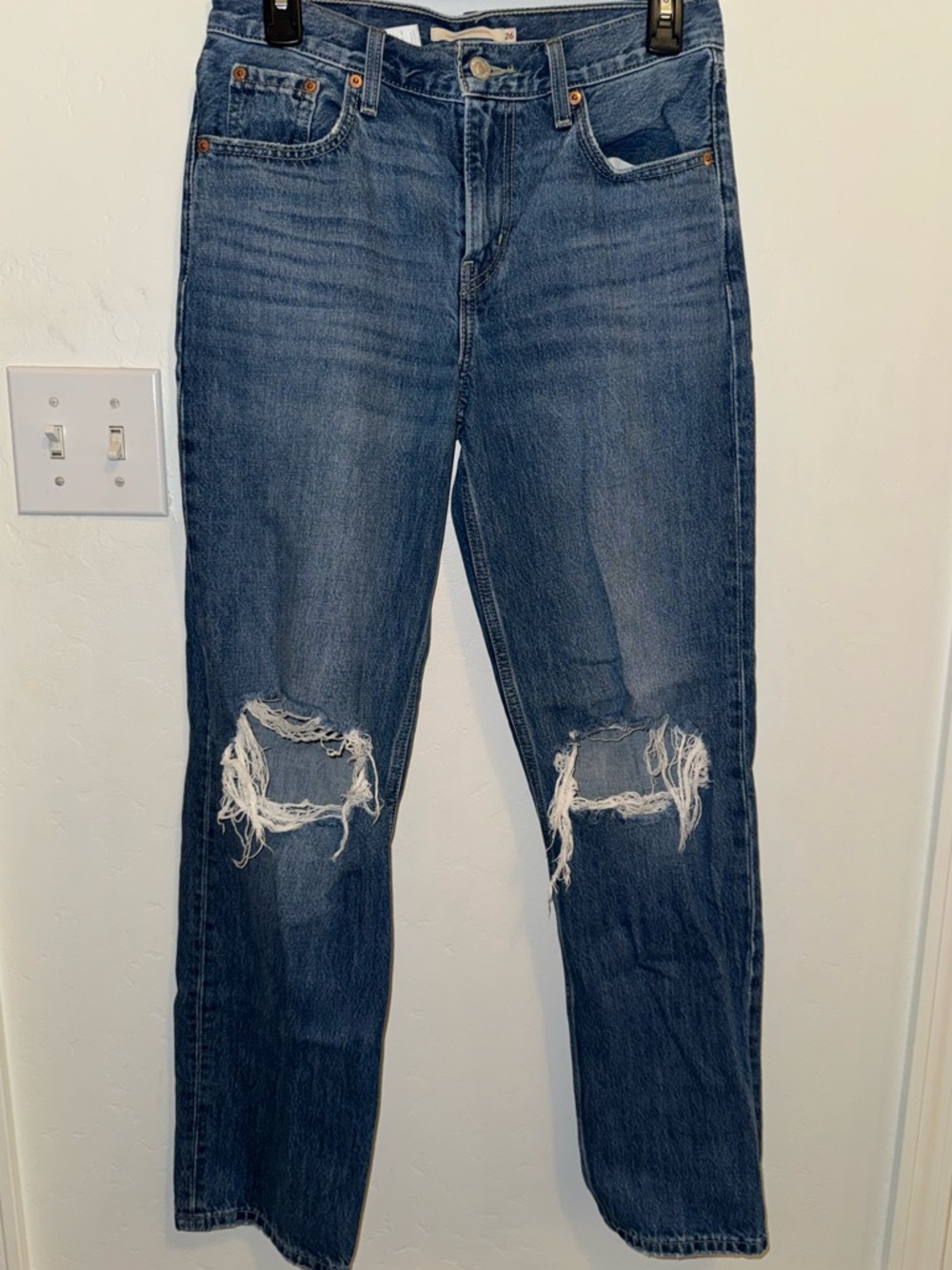 Levi's® Low Pro Mid Rise Destructed Straight Jeans